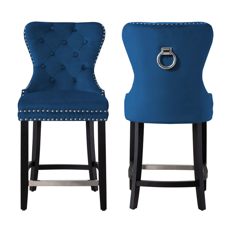 WestinTrends 24" Tufted Velvet Counter Stool (Set of 2)