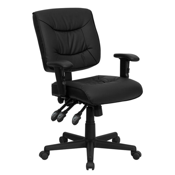 Cole Mid-Back Black LeatherSoft Multifunction Swivel Ergonomic Task Office Chair with Adjustable Arms
