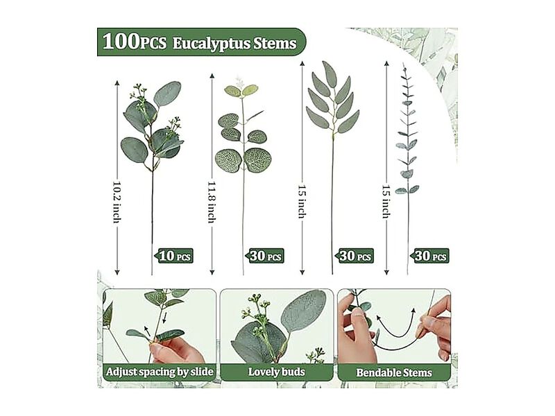 Artificial Greenery Stems Faux Eucalyptus Bulk Fake Leaves Mixed Centerpieces image number 1