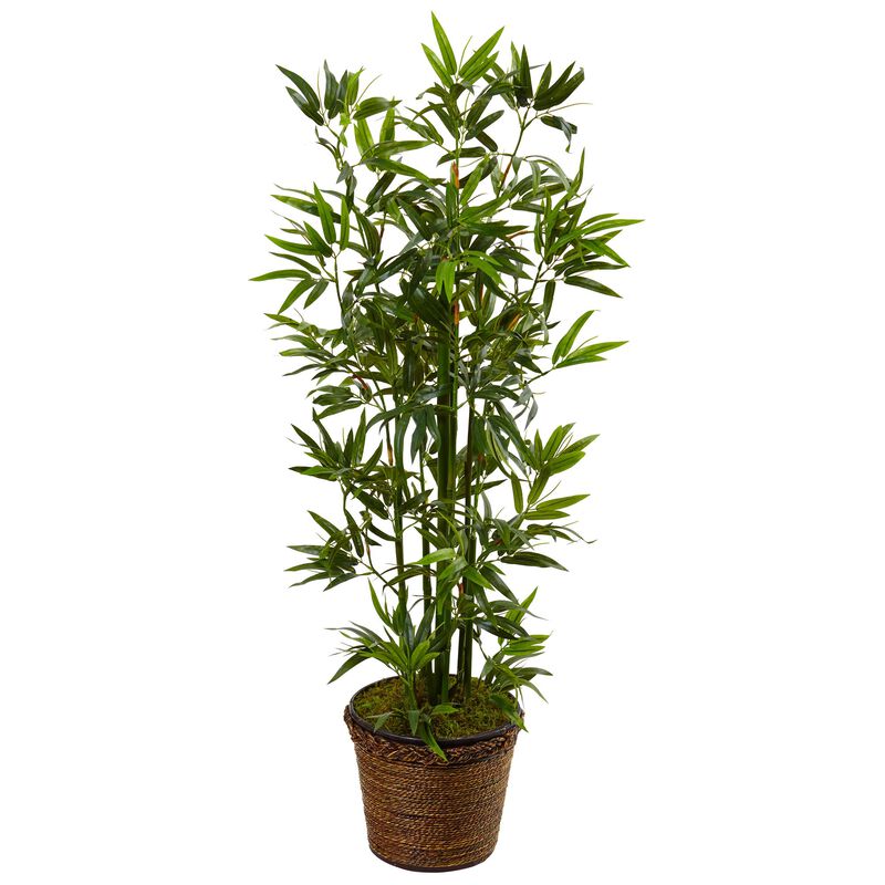 Hivvago 4 Feet Bamboo Tree in Coiled Rope Planter