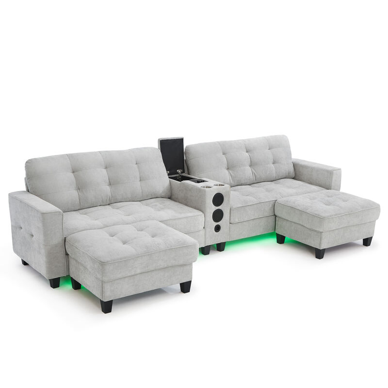 Merax Multifunctional Sectional Sofa with RGB LED Lights & Bluetooth Speakers - Chenille Fabric image number 0