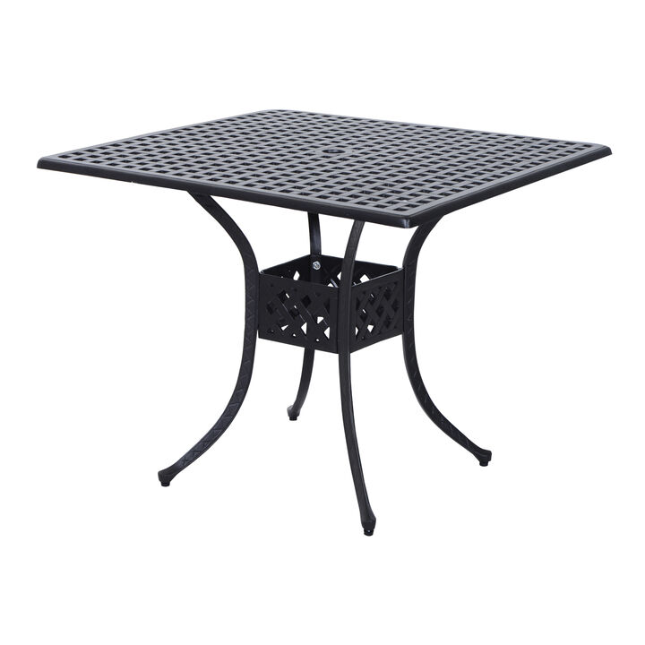Outsunny 36" Square Patio Dining Table with 2" Dia Umbrella Hole, Cast Aluminum Outdoor Dining Table, Outdoor Bistro Table for Garden, Backyard, Porch, Black