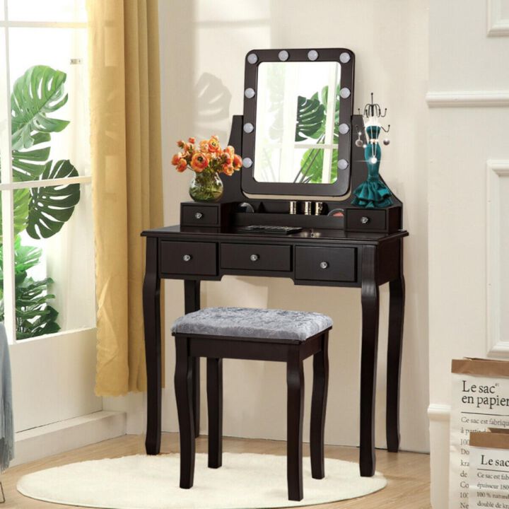 Hivvago Vanity Dressing Table Set with 10 Dimmable Bulbs and Cushioned Stool