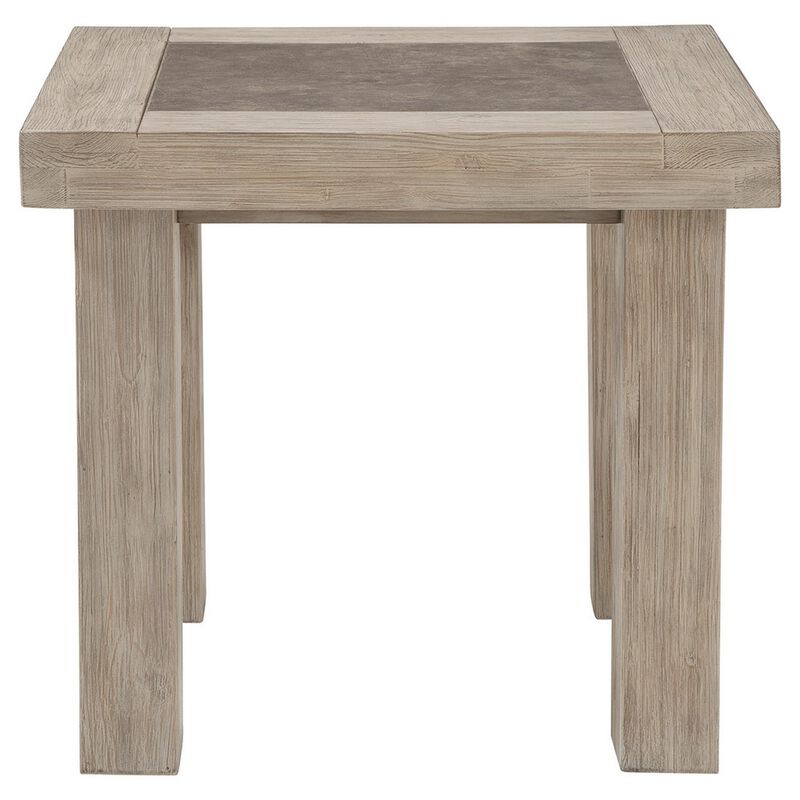 24 Inches Wooden End Table with Grains, Brown-Benzara