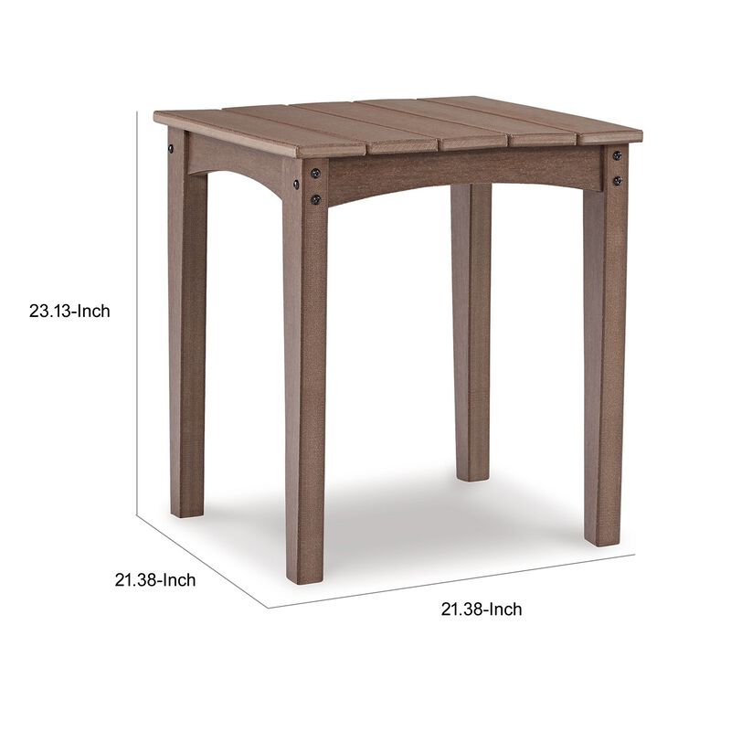 Emme 21 Inch Outdoor Side End Table, Square Slatted Top, Brown Frame - Benzara