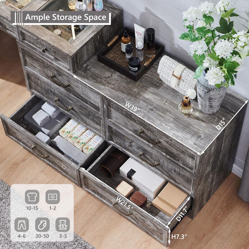 Farmhouse Glass-Top Vanity Desk,  LED Mirror,  Charging Port image number 4