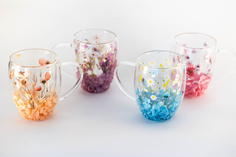 Jeanne Fitz Double Wall Flower Mugs, Assorted Colors, Set of 4 image number 0