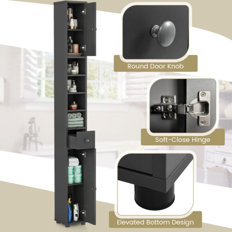 Hivvago Freestanding Slim Bathroom Cabinet with Drawer and Adjustable Shelves