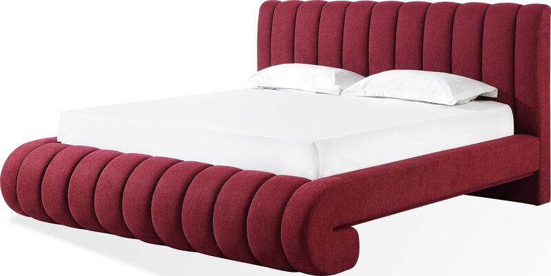 Savage Queen-size Maximalist Upholstered Bed in Ruby Chenille