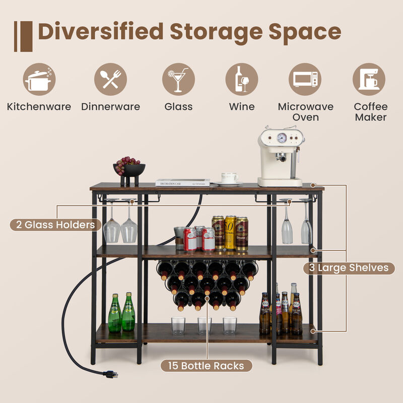 Industrial Wine Rack Wine Bar Cabinet with Storage Shelves