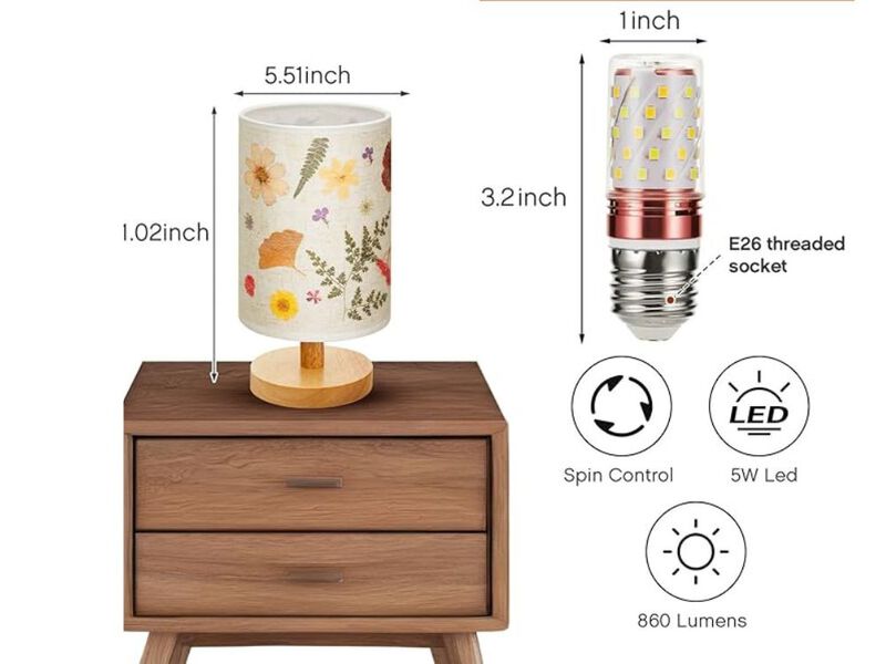 Pressed Floral Bedside Lamp &ndash; Vintage Flower Print, Soft Light