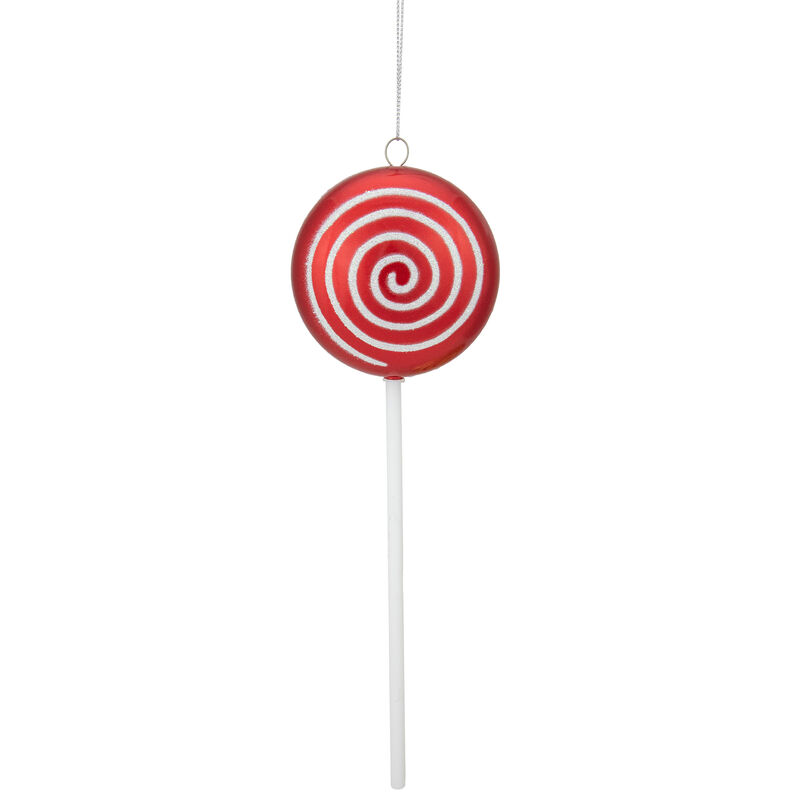 10" Red Candy Lollipop with Iridescent Glitter Swirl Shatterproof Christmas Ornament image number 0