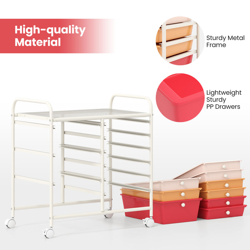 9-Drawer Rolling Organizer Cart &ndash; Multi-Color Storage with Metal Frame