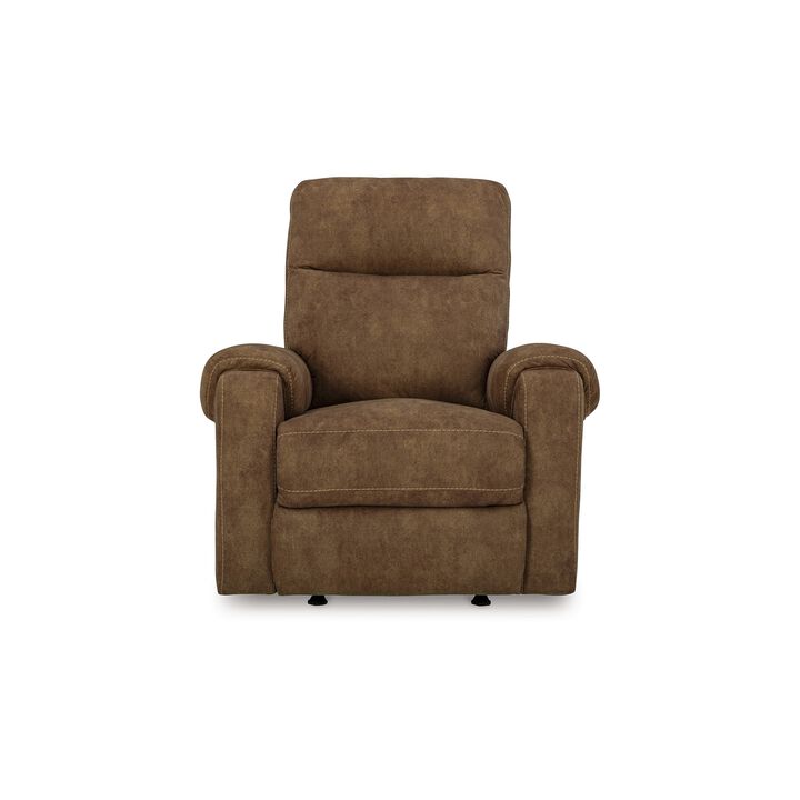 Woli Manual Rocker Recliner Chair, 39 Inch Classic Brown Faux Leather - Benzara