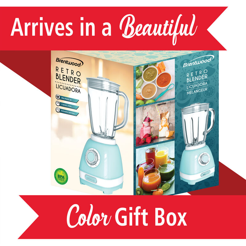 Brentwood JB-330BL 2 Speed Retro Blender in Blue with 50 Ounce Plastic Jar