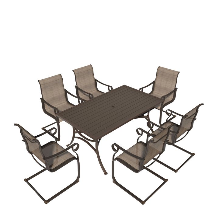 MONDAWE 7-Piece Khaki Steel Table And Steel Textiliene Dining Chair Set With 6 Pcs Spring Chairs