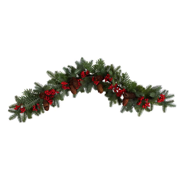 HomPlanti 40" Pines, Red Berries and Pinecones Artificial Christmas Garland
