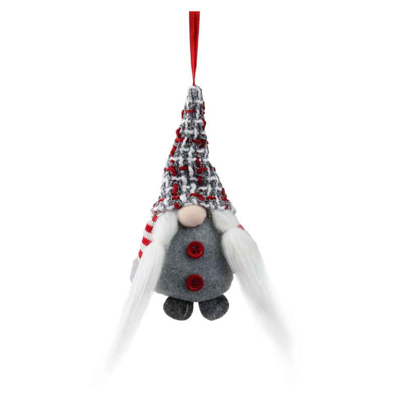 6" Gray and Red Plaid Santa's Helper Gnome Hat Christmas Ornament image number 0