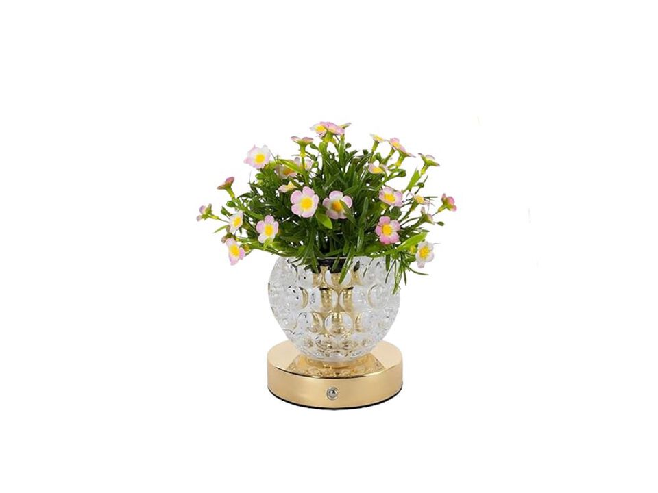 Rechargeable LED Table Lamp Night Light Pink Flower 3 Touch Dimming