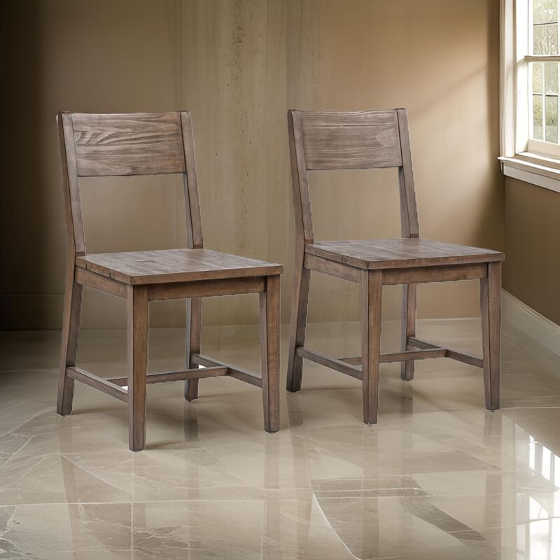 Lio 18 Inch Dining Chair Set of 2, Armless Open Style, Brown Pine Wood - Benzara