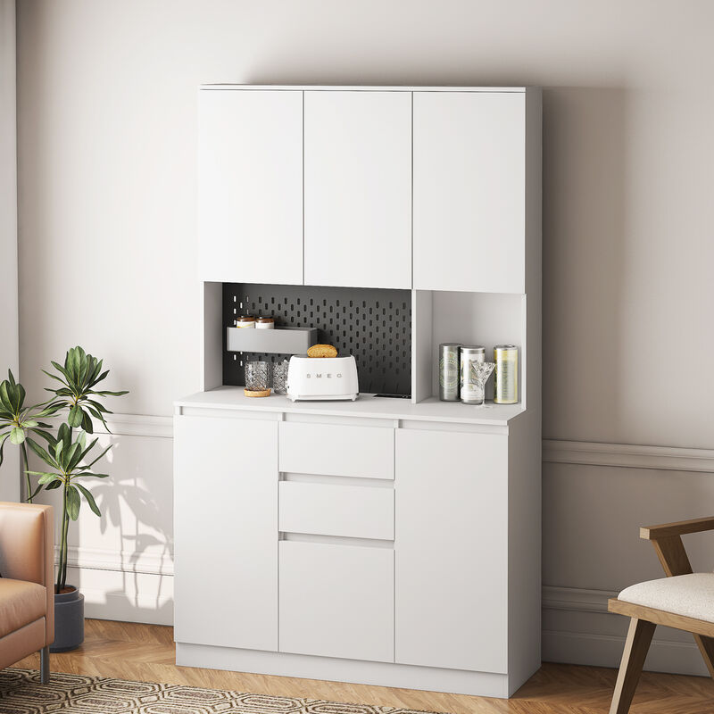 Mondawe Modern Food Cabinet, Kitchen Independent Dining Cabinet With Charging Station And Drawers