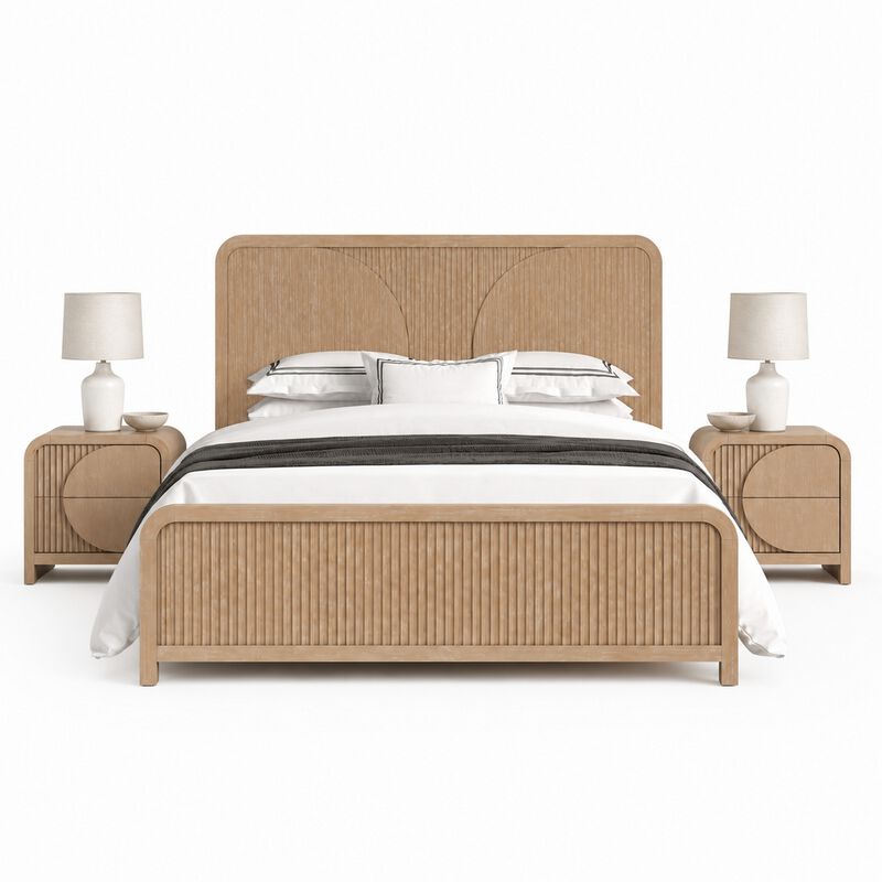 Queen Bedroom Set, Natural Brown Wood, 3 Piece Set with 2 Nightstands image number 0