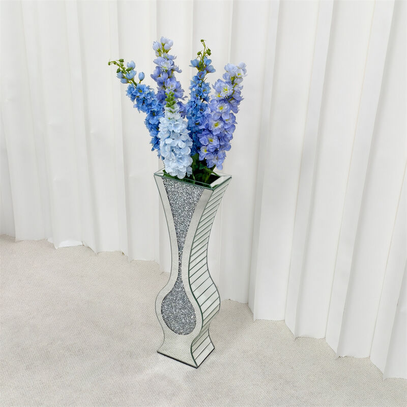 27" Tall Crystal Diamond Mirrored Floor Vase Modern Glass Decor Dry Flowers Only image number 9