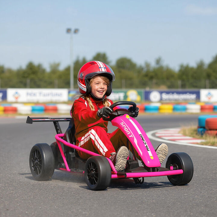 BreeBe 24V 7AH Kids Electric Go Kart, 8.1 MPH Battery Powered Drift Kart with Dual Motors, Soft Start