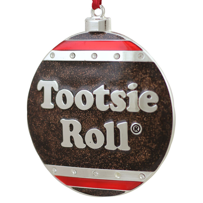 3.5" Silver and Brown "Tootsie Roll" Candy Logo Christmas Ornament image number 1