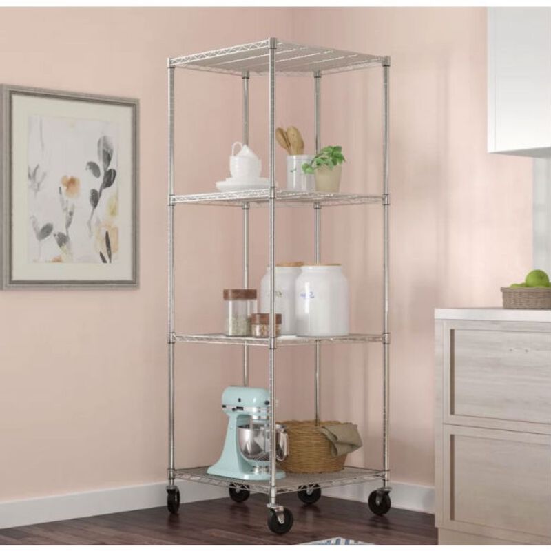 QuikFurn Heavy Duty 4-Tier Corner Storage Rack Shelving Unit with Casters