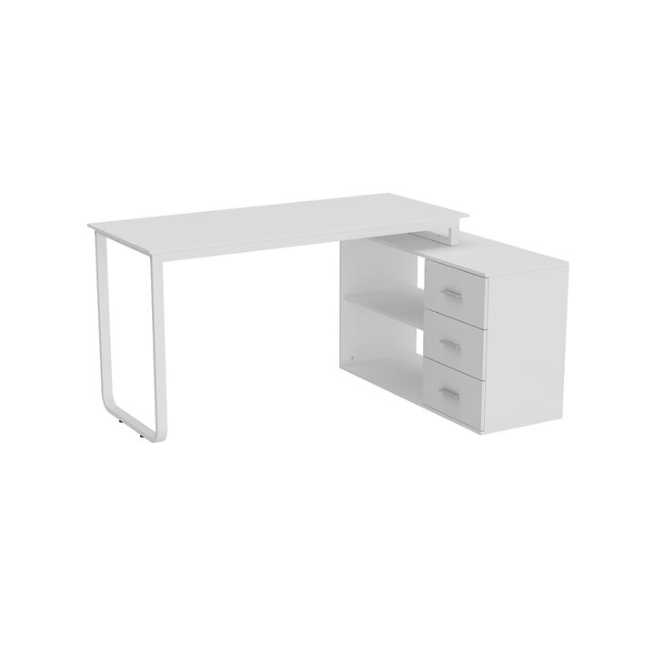 55.1&rdquo; L-Shaped Desk with Drawers and Shelves, Office Desk Corner Desk with Storage, Computer Desk Craft Desk for Home Office Bedroom