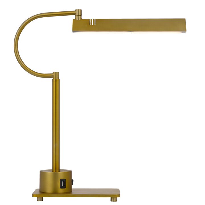Hoso 18 Inch Desk Lamp, 2 USB Ports, AdjusDesk Bronze Metal Frame - Benzara