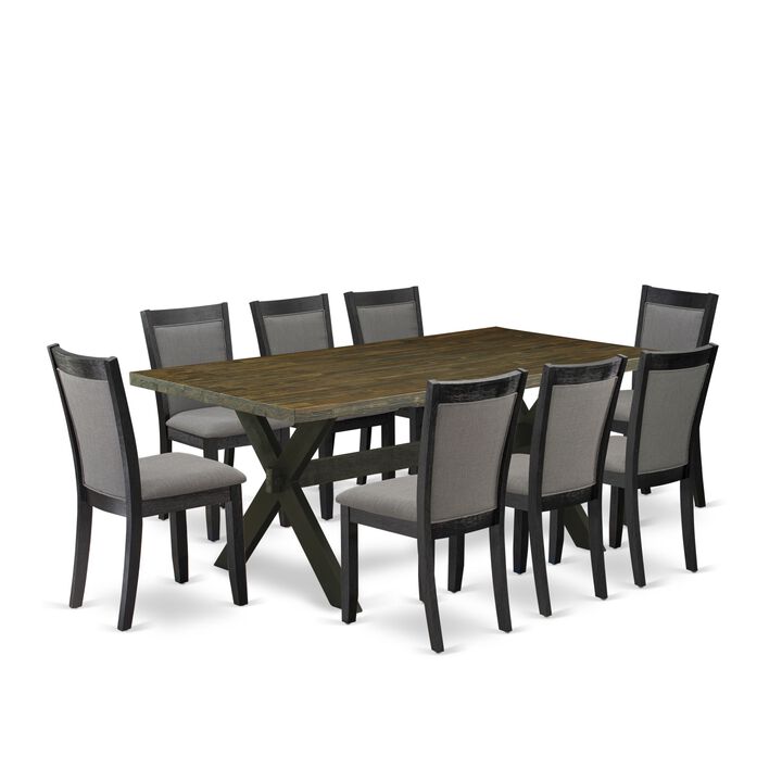 East West Furniture X677MZ650-9 9Pc Dining Set - Rectangular Table and 8 Parson Chairs - Multi-Color Color