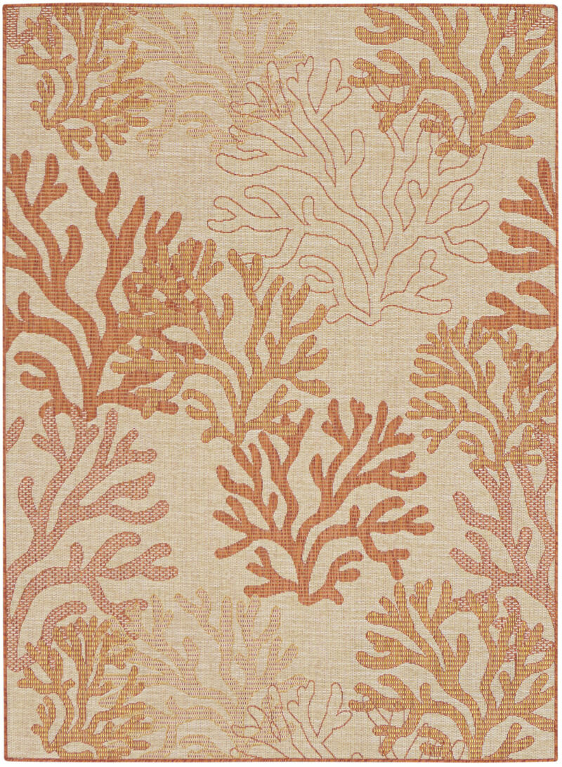 HomeRoots 6' X 9' Orange And Ivory Nautical Indoor Outdoor Area Rug image number 0
