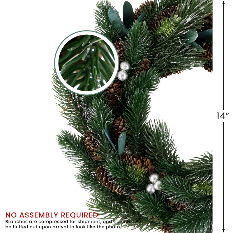 Green Pine  Pinecone with Berries Artificial Christmas Wreath  14"  Unlit image number 5