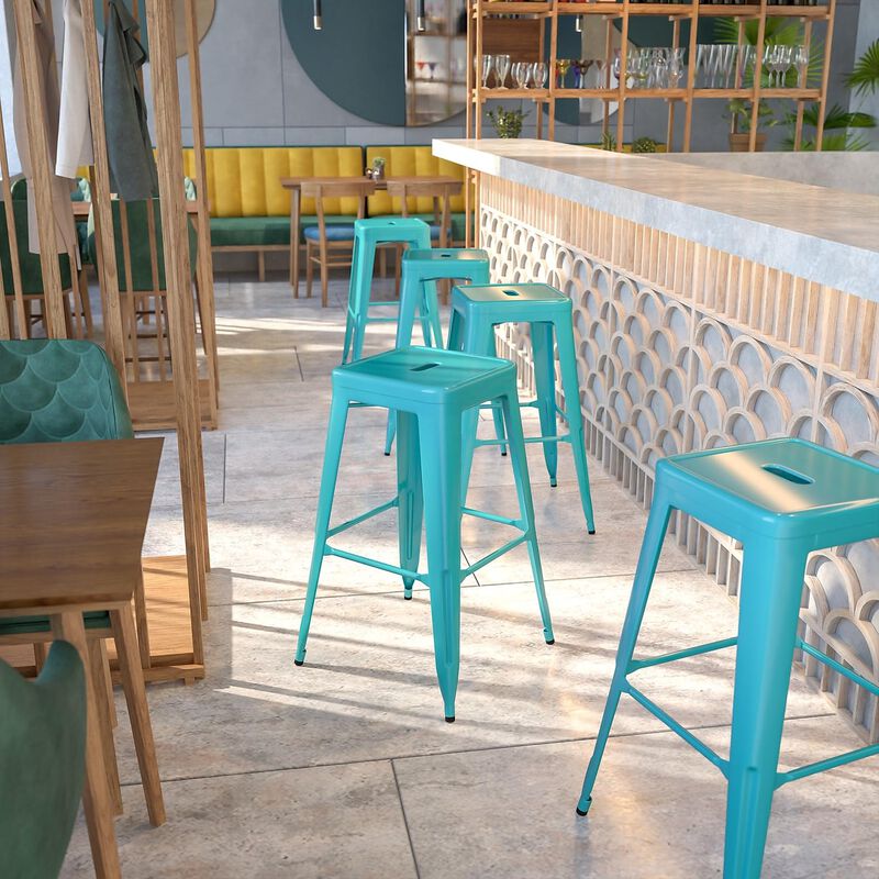 Flash Furniture Commercial Grade 30" High Backless Crystal Teal-Blue Indoor-Outdoor Barstool image number 1