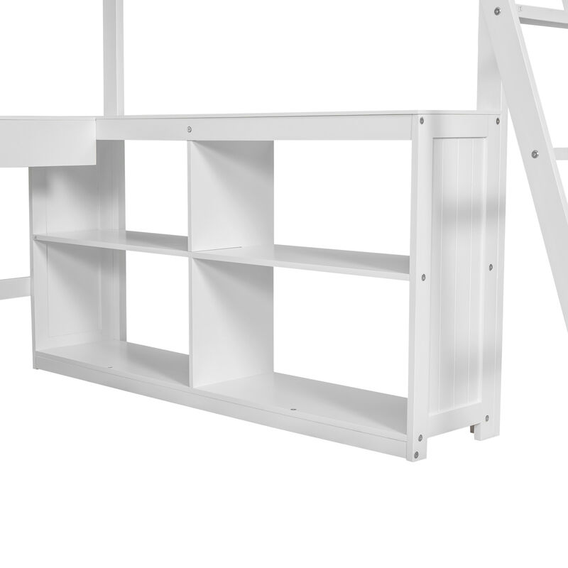 Merax Loft Bed with Desk  and Storage Shelves