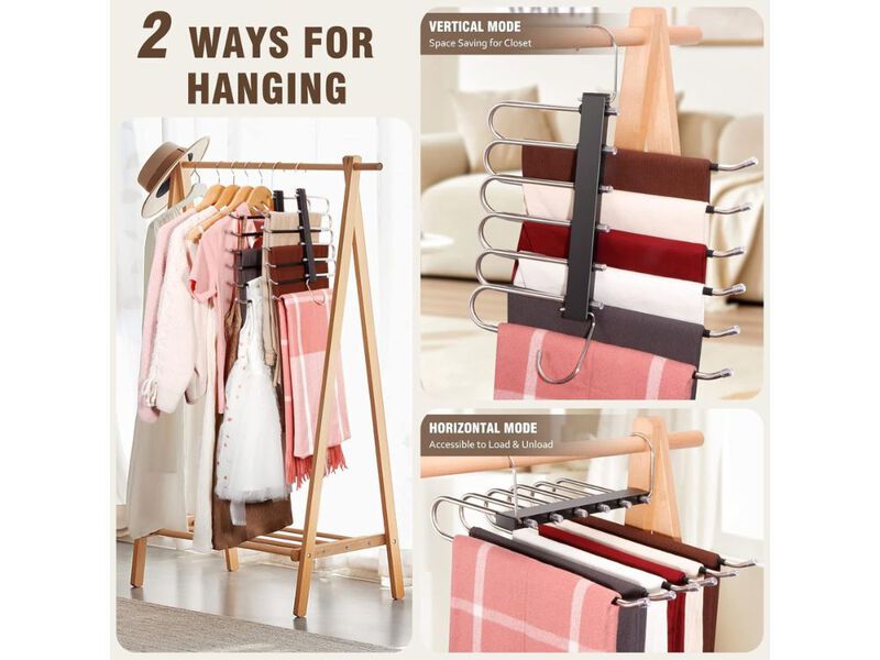 Space Saving 6 Tier Pant Hangers, Anti-Slip, Stainless Steel, 2 Pack, Black image number 2