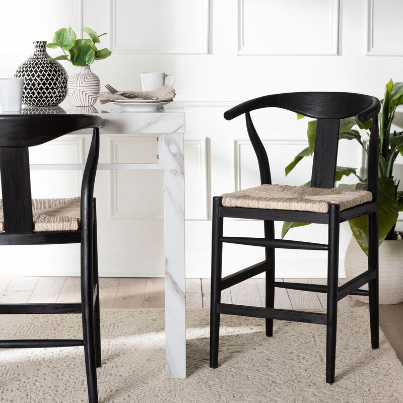 bali & pari Fika Wishbone Counter Stool with Handwoven Seagrass Seat - Mahogany Wood Frame Counter Height Seating for Kitchen Island or Dining Area, Black image number 7