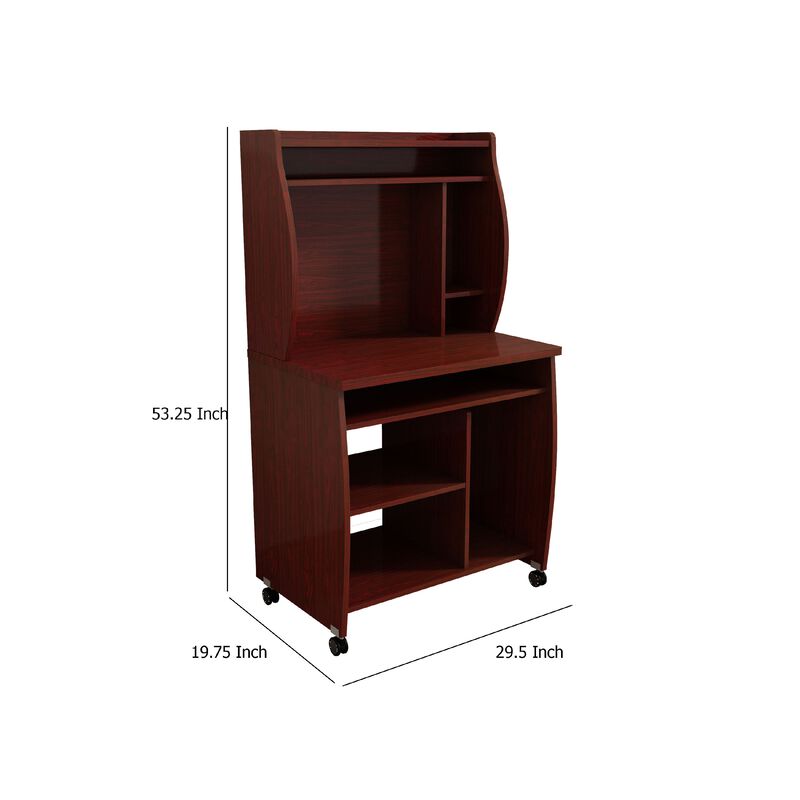 Niro Utility Desk Cart with Hutch, 7 Shelves, 53 Inch Mahogany Brown
