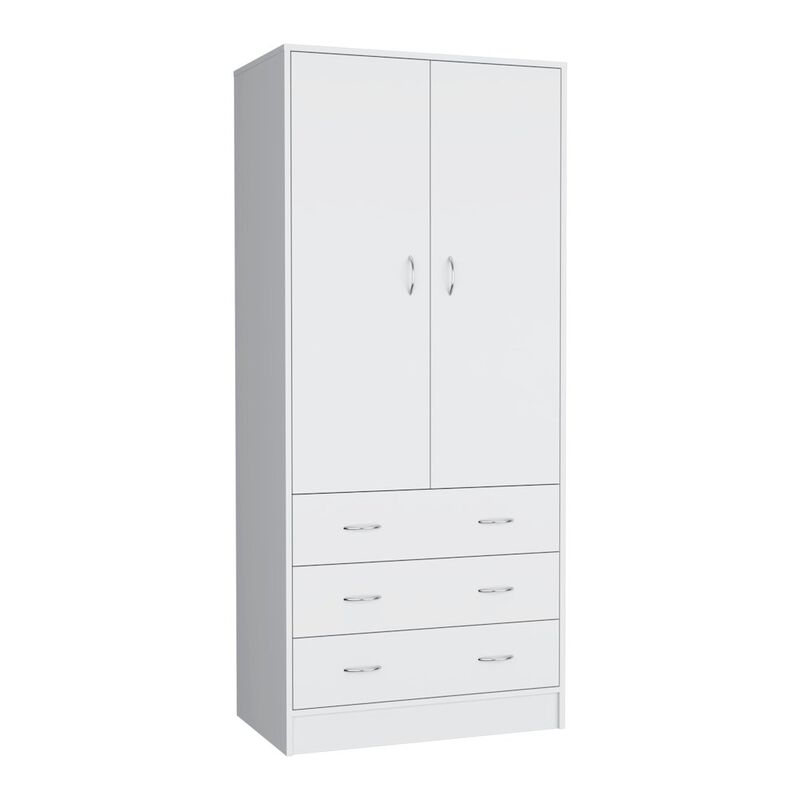 Armoire 71" H, with 2 doors, 3 drawers and 1 hanging rod, White