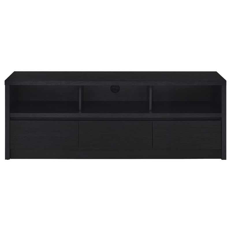Rutvy TV Stand Media Console with 3 Drawers, Open Shelves, Black Wood image number 5