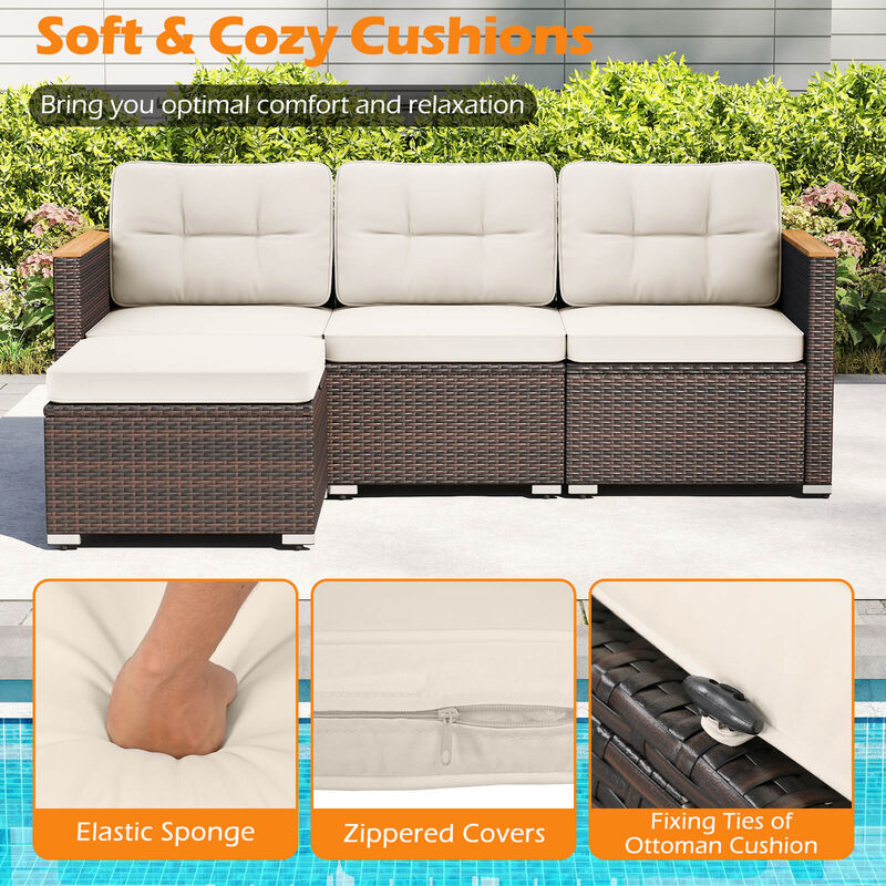 5-Piece Wicker Patio Conversation Set with Comfortable Cushions and Coffee Table-White image number 5