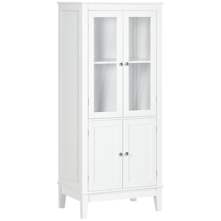 Bathroom Floor Cabinet Corner Unit with 4 Doors, Adjustable Shelves, White