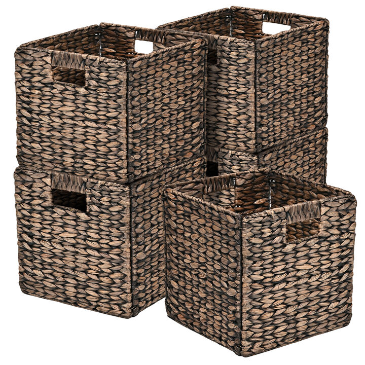 Bryce Classic Farmhouse Handwoven Hyacinth Collapsible Storage Cube Baskets with Handles