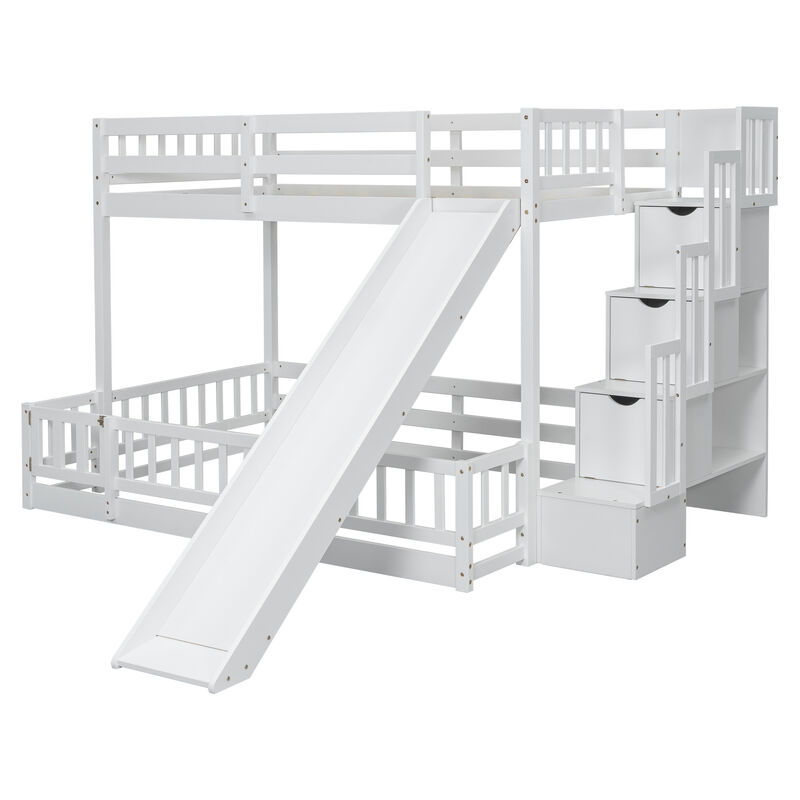 Whisen Twin Over Full Bunk Bed with Slide, Pine Solid Wood Frame and Integrated Storage Staircase image number 0