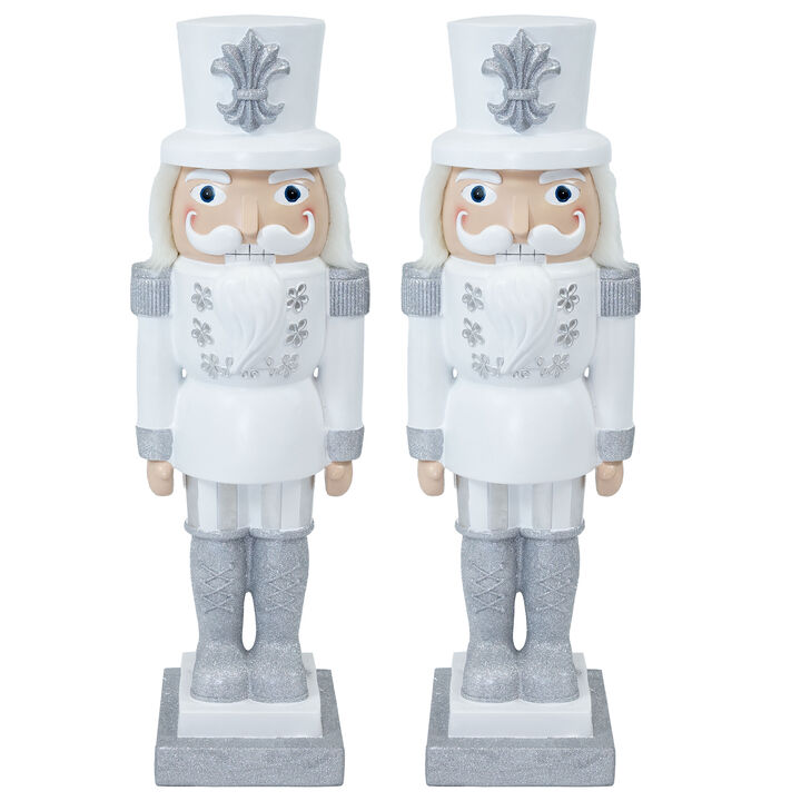 Sunnydaze Sterling the Silver Christmas Nutcracker - 37" H - Set of 2