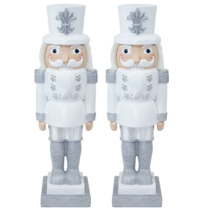 Sunnydaze Sterling the Silver Christmas Nutcracker - 37" H - Set of 2