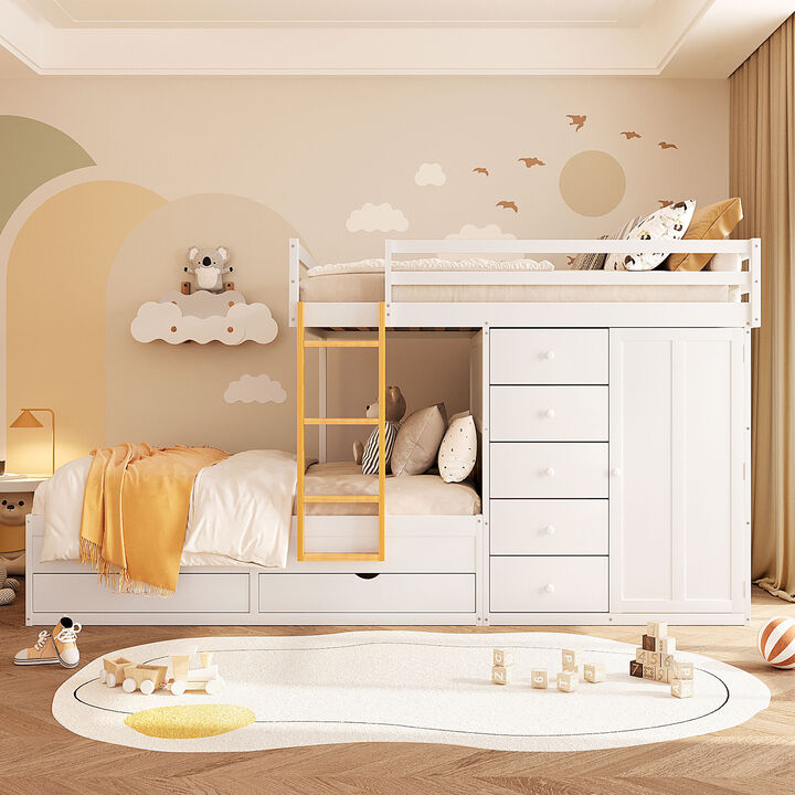 Merax Full Size Bunk Bed with Drawers & Mini Wardrobe