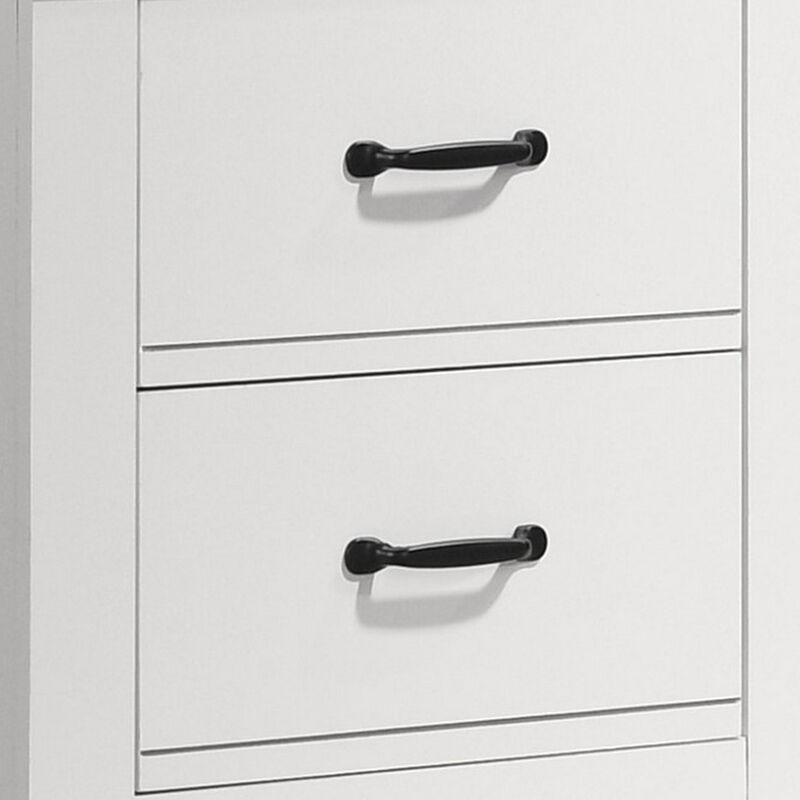 Jermy 22 Inch Nightstand, 2 Drawers, Black Handles, Crisp White Finish - Benzara